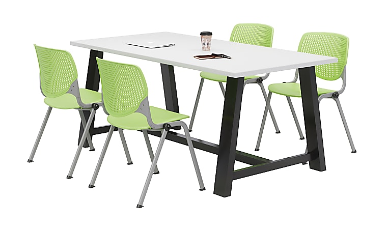 KFI Studios Midtown Table With 4 Stacking Chairs, 30"H x 36"W x 72"D, Designer White/Lime Green