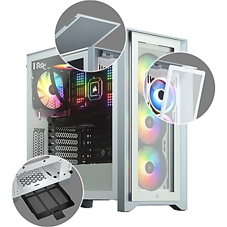 Corsair iCUE 4000X RGB Tempered Glass Mid Tower ATX Case White Mid tower  White Tempered Glass Steel Plastic 4 x Bay 3 x 4.72 x Fans Installed 0 ATX  Motherboard Supported 17.20