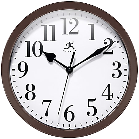 Infinity Instruments Simple Round Wall Clock, 9”, Brown