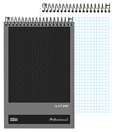 Office Depot® Brand Professional Steno Book, 6" x 9", Quad Ruled, 200 Pages (100 Sheets), Black/Gray
