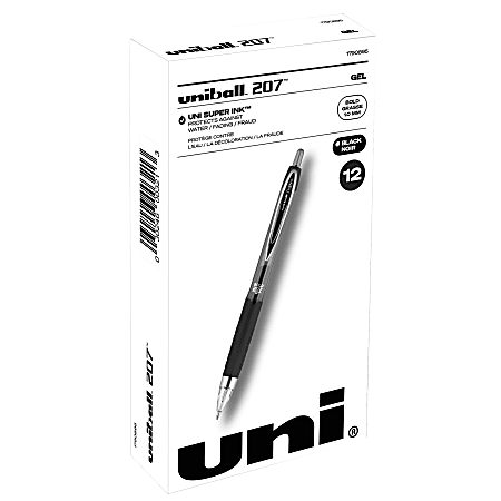 uni ball 207 Retractable Fraud Prevention Gel Pens Bold Point 1.0 mm  Translucent Gray Barrel Black Ink Pack Of 12 - Office Depot