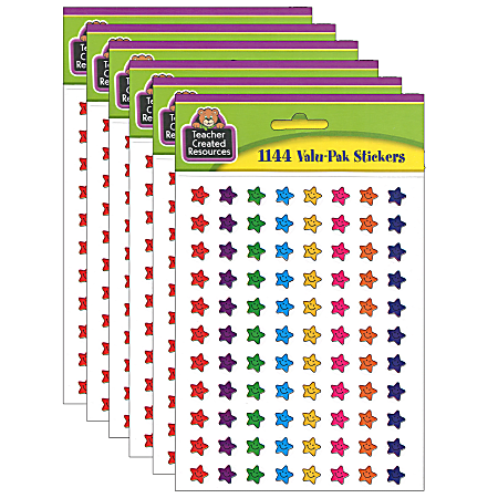 Teacher Created Resources® Mini Stickers, 3/8", Smiley Stars, 1,144 Stickers Per Pack, Set Of 6 Packs