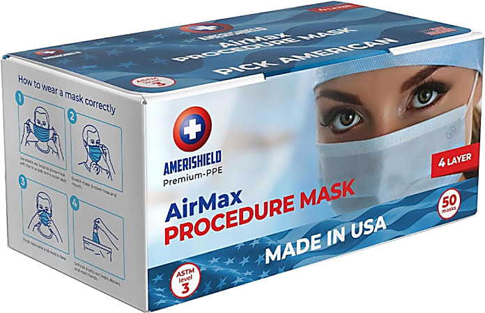 Amerishield AirMax Level 3 Surgical Masks, One Size, Blue, Box Of 50 Masks