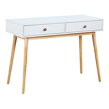 Office Star Kayla 44"W Mid-Century Writing Desk With 2 Drawers, White/Light Wood