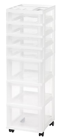 Iris® Rolling Plastic 7-Drawer Storage Cart, 42 1/8" x 12 1/16" x 14 1/4", White