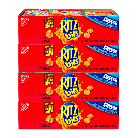 RITZ Bits Cheese Sandwich Crackers, 1 Oz Pouch, Box Of 48 Pouches