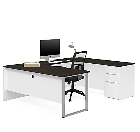 Bestar Pro-Concept Plus 72"W U-Shaped Executive Computer Desk With Pedestal, White/Deep Gray