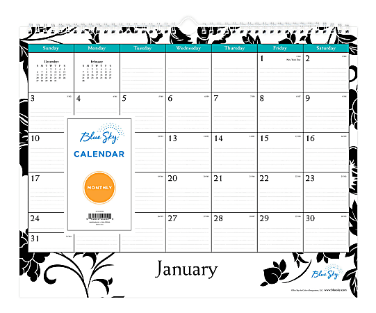 Blue Sky™ Monthly Wire Wall Calendar, 12" x 15", Barcelona, January To December 2021, 100026