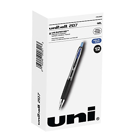 uni-ball® 207™ Retractable Fraud Prevention Gel Pens, Bold Point, 1.0 mm, Translucent Gray Barrel, Blue Ink, Pack Of 12