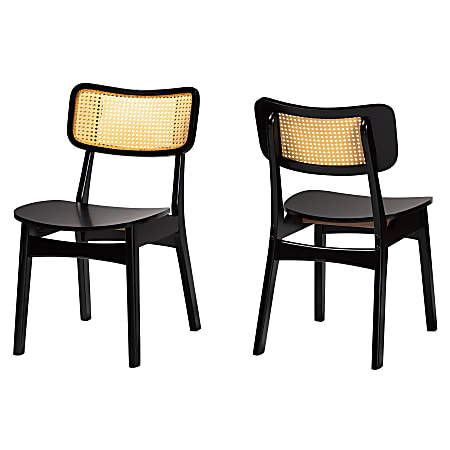 Baxton Studio Tafari Mid-Century Modern Wood and Rattan Dining Chairs, Dark Brown, Set Of 2 Chairs