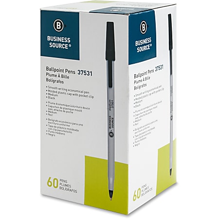 Business Source Bulk Pack Ballpoint Stick Pens - Medium Pen Point - Black - Tungsten Carbide Tip - 60 / Box Business Source Bulk Pack Ballpoint Stick Pens - Medium Pen Point - Black - Tungsten Carbide Tip - 60 / Box