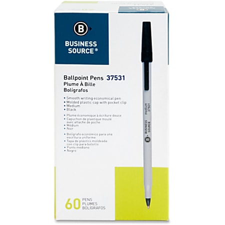 Business Source Bulk Pack Ballpoint Stick Pens - Medium Pen Point - Black - Tungsten Carbide Tip - 60 / Box Business Source Bulk Pack Ballpoint Stick Pens - Medium Pen Point - Black - Tungsten Carbide Tip - 60 / Box