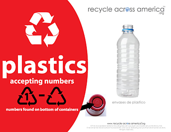 Recycle Across America Plastics With Number Standardized Recycling Label, PLASS#-8511, 8 1/2" x 11", Red