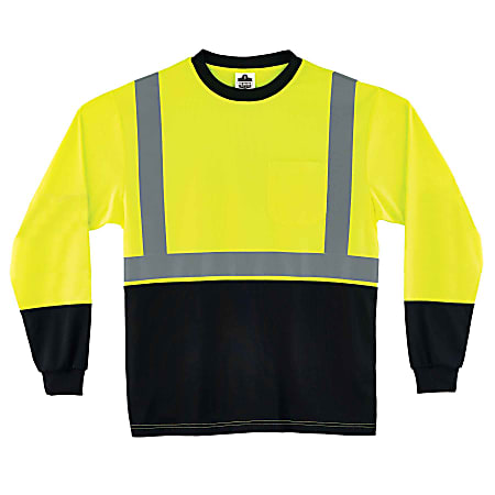 Ergodyne GloWear 8291BK Type-R Class 2 Long-Sleeve T-Shirt, Small, Black/Lime