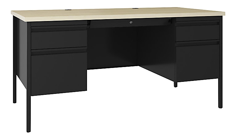 Lorell® Fortress 60"W Double-Pedestal Teacher's Desk, Black Maple