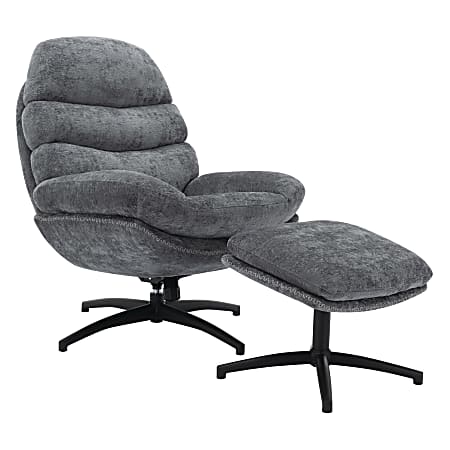 Office Star Kerry Swivel Lounge Accent Chair & Footrest, Gray/Black