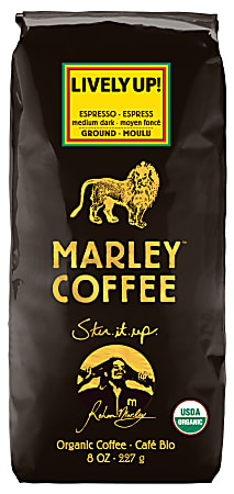 Marley Coffee Lively Up! Espresso Roast Organic Ground Coffee, 8 Oz.