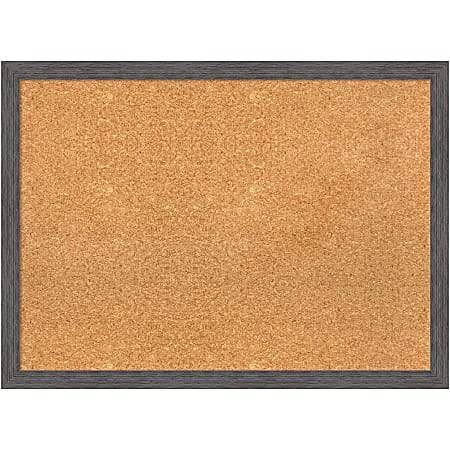 Amanti Art Non-Magnetic Cork Bulletin Board, 30" x 22", Natural, Pinstripe Plank Gray Thin Plastic Frame