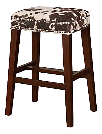 Linon Jandrell Backless Bar Stool, Brown & White Cow/Walnut