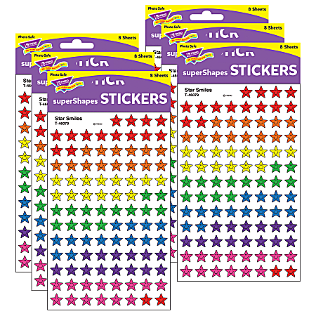 Trend superShapes Stickers, Star Smiles, 800 Stickers Per Pack, Set Of 6 Packs