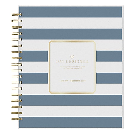 2027 Blue Sky Rugby Stripe Navy Daily/Monthly Planning Calendar, 8x10, 0%, Frosted PP, Jan–Dec, RY27