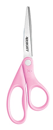Westcott® All-Purpose Value Stainless Steel Scissors, 8", Straight, Pink Ribbon