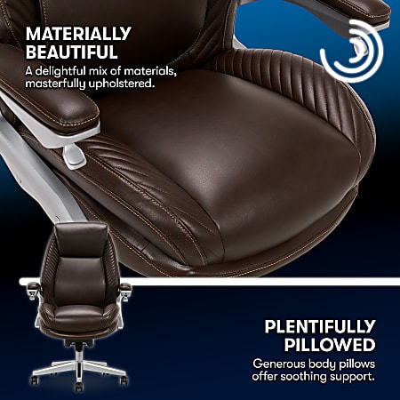 Serta iComfort i6000 Ergonomic Bonded Leather High Back Executive Chair Brown Silver