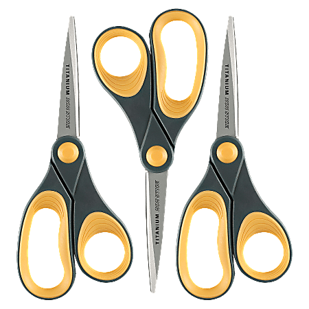 Acme United Titanium Nonstick Scissors 8 Pointed GrayYellow Pack Of 3 -  Office Depot