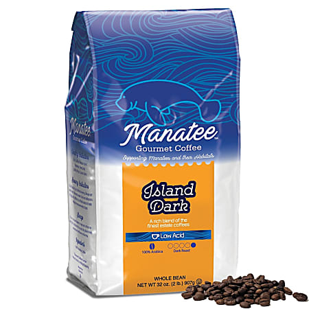 Manatee Gourmet Coffee Whole Bean Coffee, Dark Roast, Island Dark Blend, 4 Bags (2 lbs Each)