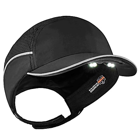 Ergodyne Skullerz 8965 Lightweight Bump Cap Hat With LED Lighting, Short Brim, Black