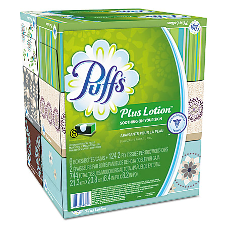 Puffs Plus Lotion 2 Ply Facial Tissues White 124 Tissues Per Box