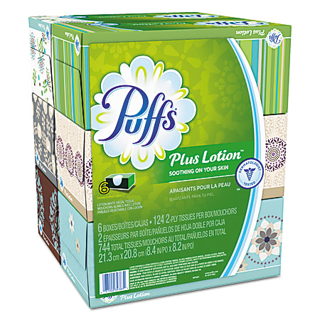 Puffs® Plus Lotion™ 2-Ply Facial Tissues, White, 124