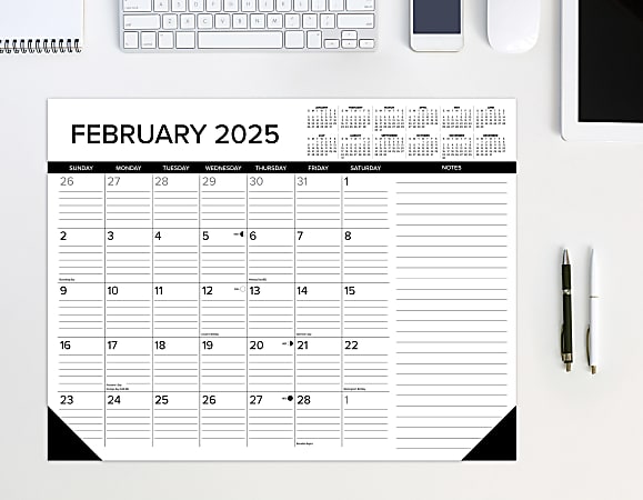 2025 Willow Creek Press Monthly Desk Pad Calendar 22 x 17 Black White