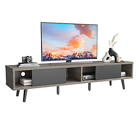 Bestier 70" Mid-Century Modern TV Stand For 75" TVs, 16”H x 70-1/8”W x 15-9/16”D, Retro Gray Oak Light