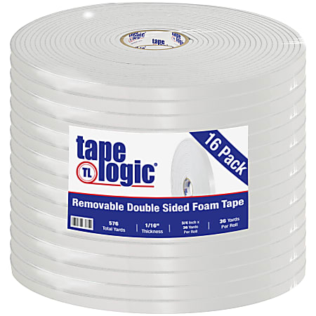Tape Logic Removable Double-Sided Foam Tape, 0.75" x 36 Yd., White, Case Of 16 Rolls