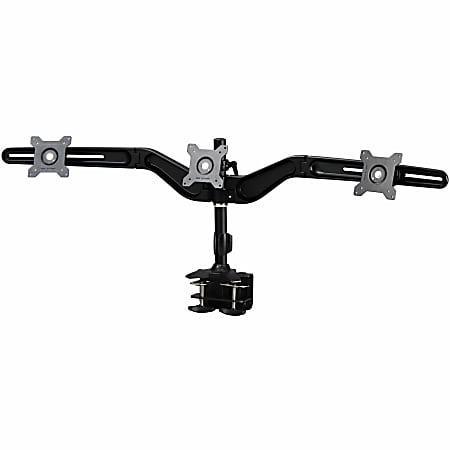 Amer Mounts Clamp Based Triple Monitor Mount for three 15"-24" LCD/LED Flat Panel Screens - Supports up to 17.6lb monitors, +/- 20 degree tilt, and VESA 75/100