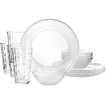 Gibson Home Clearview Diamond Glass Dinnerware Set, Clear