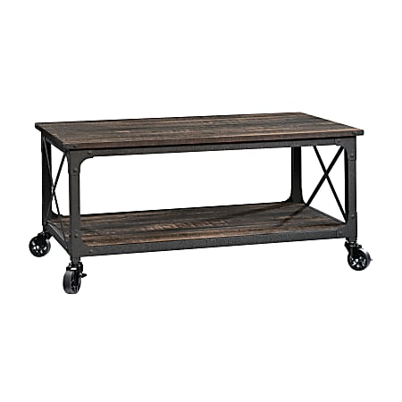 Sauder® Steel River Coffee Table With Casters, 18-1/2"H x 43"W x 25-1/4"D, Black/Carbon Oak