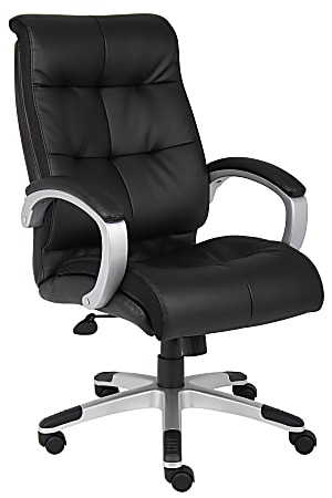 Boss Office Products Double-Plus Ergonomic LeatherPlus™ Bonded Leather High-Back Chair, Black/Silver