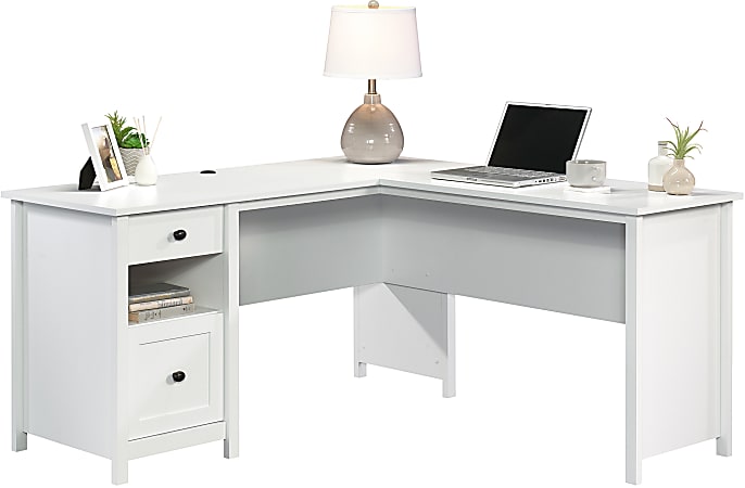Sauder County Line 61 W L Shaped Office, Small White Desk With File Drawer