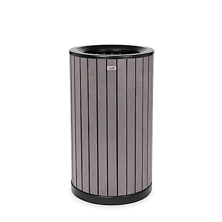 Alpine Slatted Recycled Plastic Panel Round Outdoor Trash Can, 32 Gallon, 33-7/8”H x 20”W x 20D, Gray