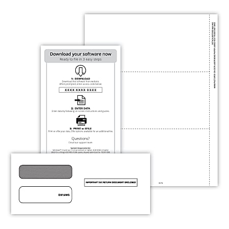 ComplyRight® 1099-NEC Recipient Copy Only Tax Form Set, Blank without Backer, 3-Part, 3-Up, with Envelopes & LaserLink Software, Pack of 50