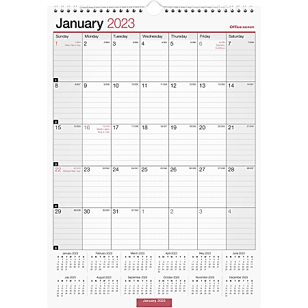 Office Depot® Brand Monthly Wall Calendar, 12" x 27", White, January To December 2023, OD301628