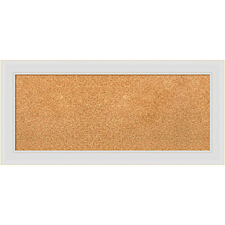 Amanti Art Rectangular Non-Magnetic Cork Bulletin Board, Natural, 34” x 16”, Flair Soft White Plastic Frame