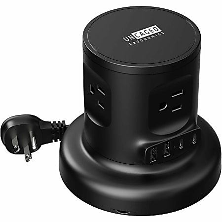 Uncaged Ergonomics Retractable Power Strip | Clutter-Free Power Strip with USB-C Fast Charging - 4 x AC Power, 2 x USB Type C, 2 x USB Type A - 6 ft Cord - 1625 W - Cube, Desktop, Countertop/Wall-mountable, Floor-mountable - Black