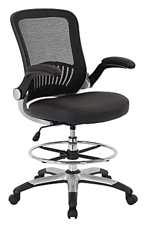 Office Star™ DC Series Faux Leather/Mesh Back Drafting Chair, Black/Silver