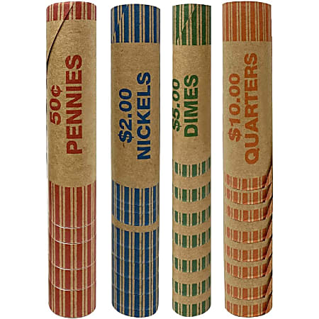 Nadex Coins NXTE-1440 Assorted Preformed Crimped-End Coin Roll Wrappers, Multicolor, Pack Of 256 Wrappers