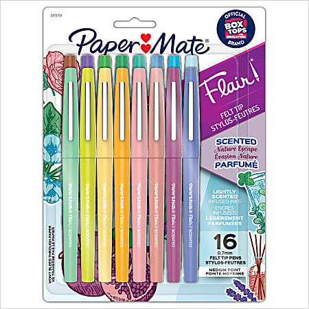 Paper Mate Flair Scented Felt-Tip Pens, Pack Of 16 Pens, Medium Tips, 0.7 mm, Assorted Nature Escape Scents And Colors