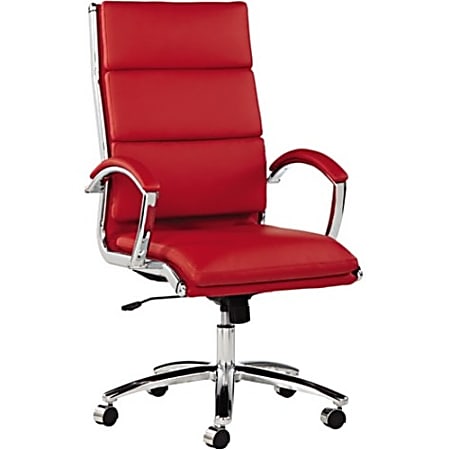 Alera Neratoli High-Back Chair - Red Seat Color - Faux Leather Seat Material - Red Back Color - Chrome Frame Color - 5-star Base