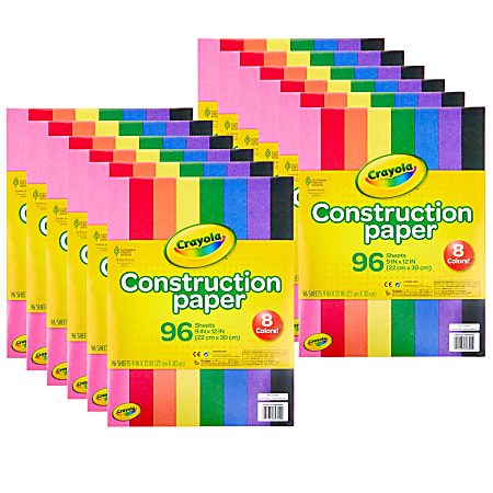 Crayola Construction Paper, 9” x 12”, Assorted Colors, 96 Sheets Per Pack, Set Of 12 Packs